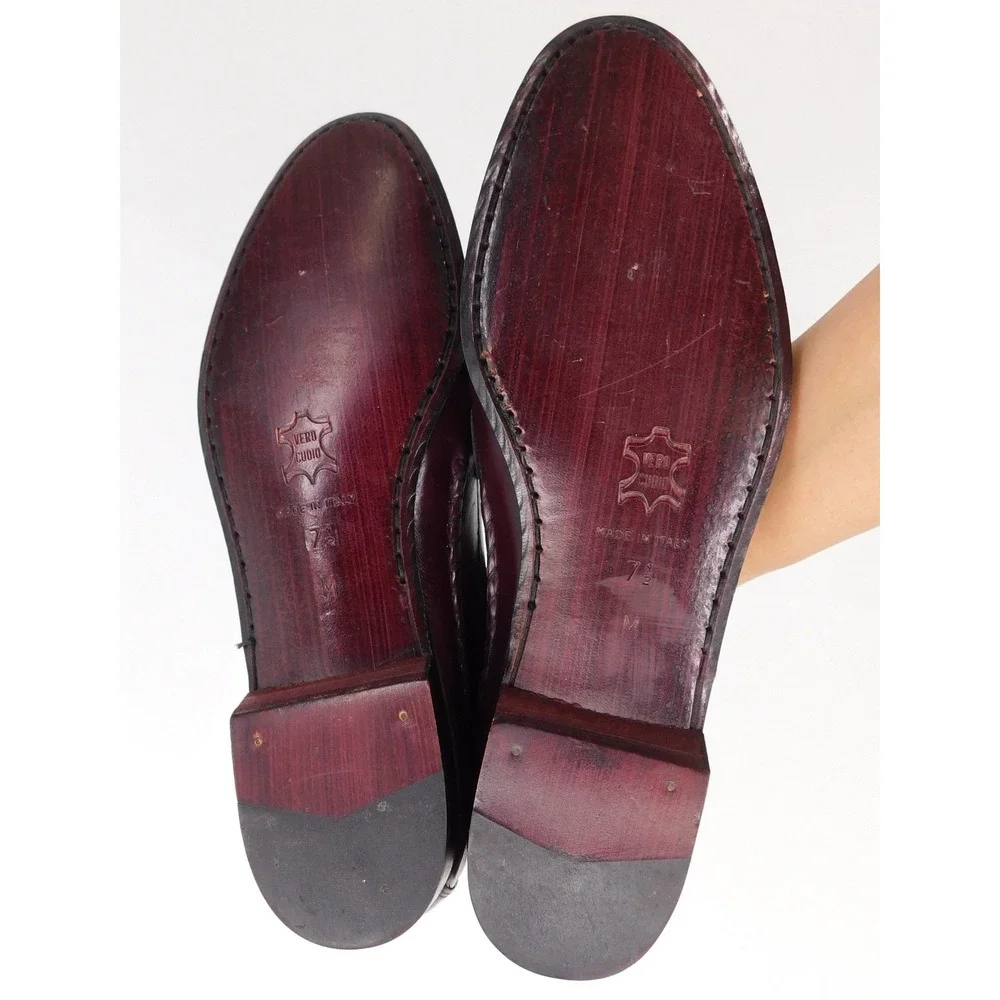 Bruno Martini Mens Burgundy Leather Tassel Kiltie Loafers Made in Italy Size 7.5